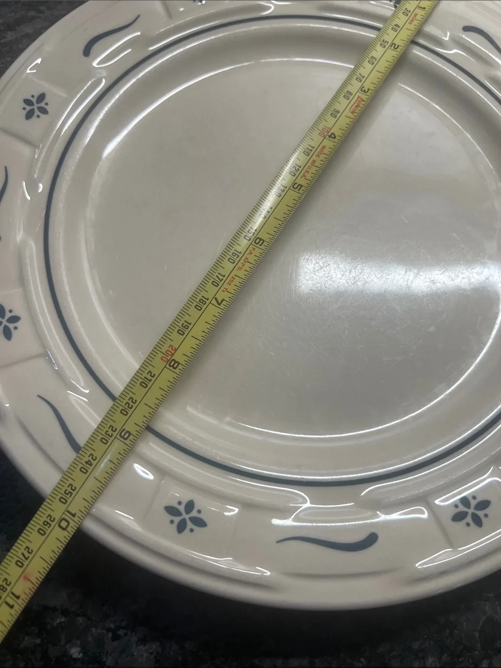 LONGABERGER WOVEN TRADITIONS ceramic Dinner plates 10”. Blue trim.